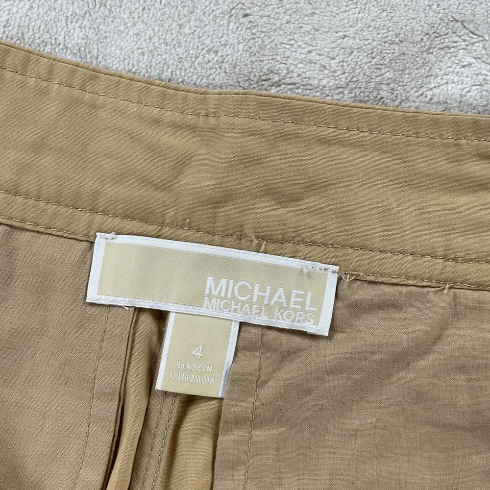 Michael Kors Womens Pleated Cotton Shorts Khaki Tan High Rise Size 4 NEW